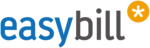 Das Logo zeigt das Wort "easybill" in blauer und grauer Schrift. Ein orangefarbener Stern befindet sich rechts vom Schriftzug auf weißem Hintergrund.